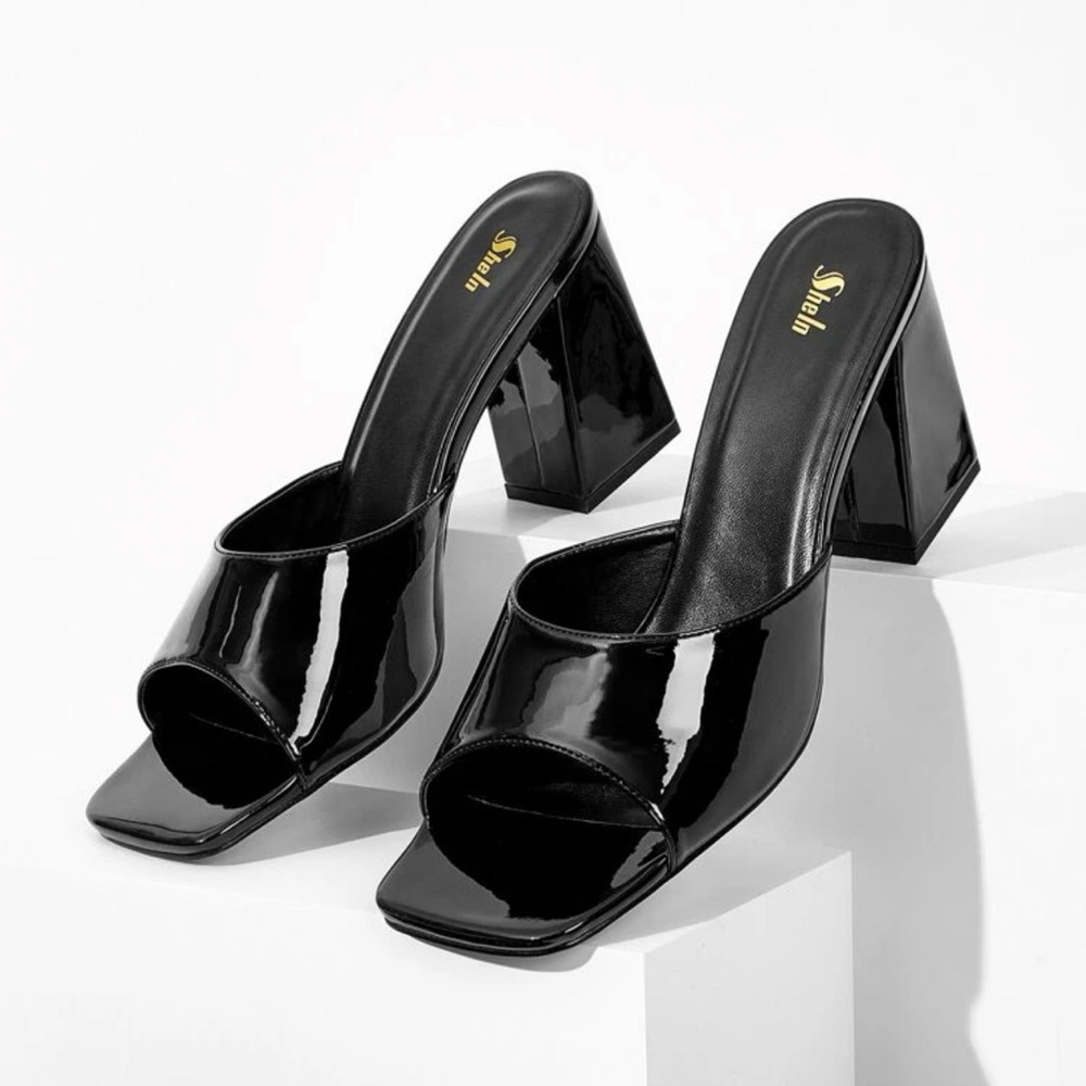 Pu leather chunky mules